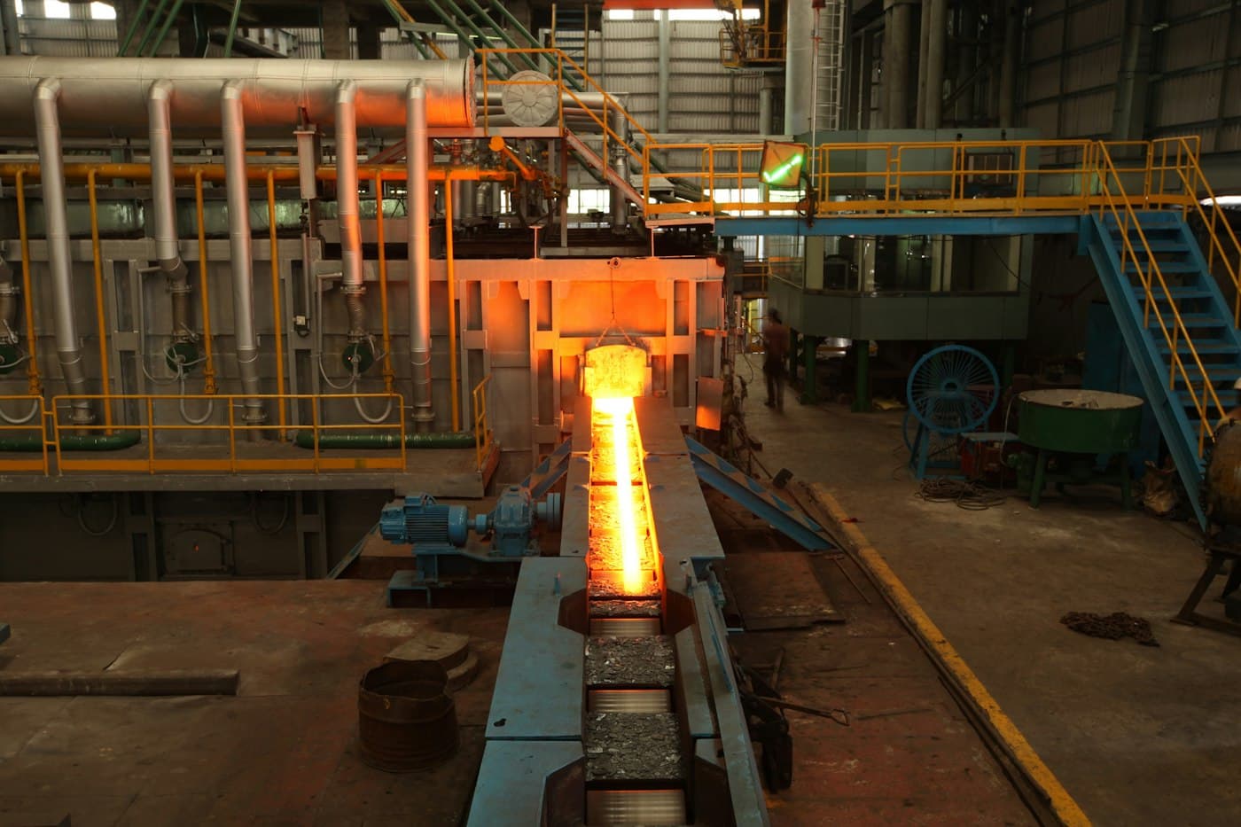 Glowing billet on a casting line
